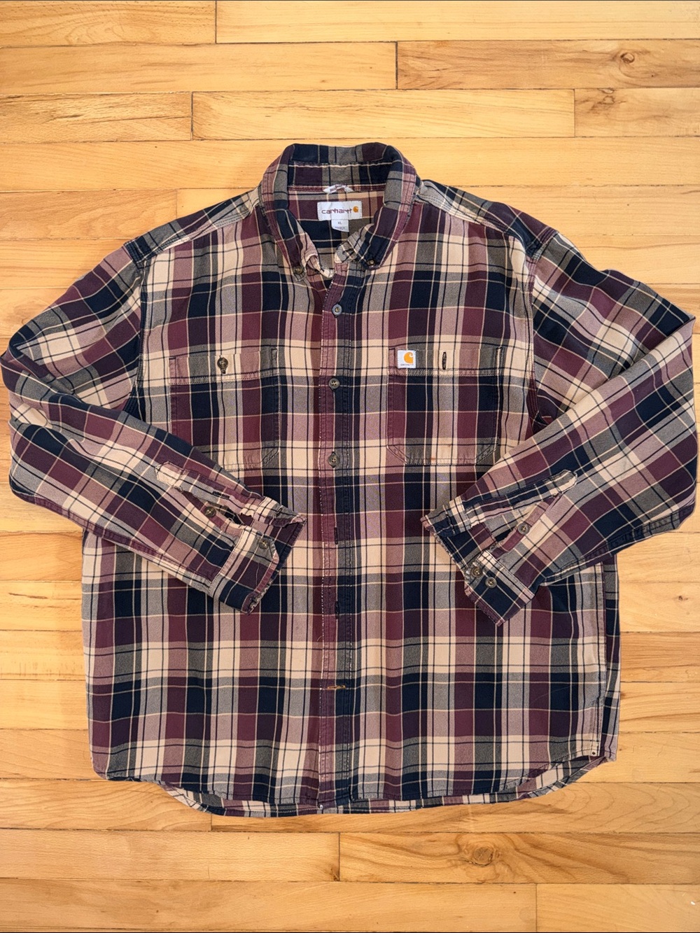 Carhartt Men's Burgundy, Cream & Navy Plaid Button-Down Shirt